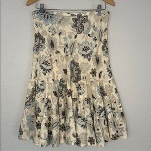 Ann Taylor 100% Linen Tiered Skirt Floral Cottage Boho Prairie Casual Spring 2P